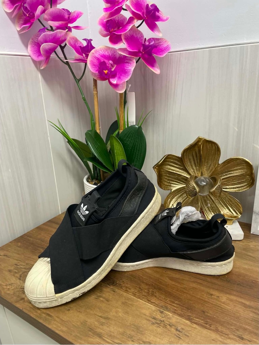 adidas Kids Black Slip-On Sneakers with White Shell Toe